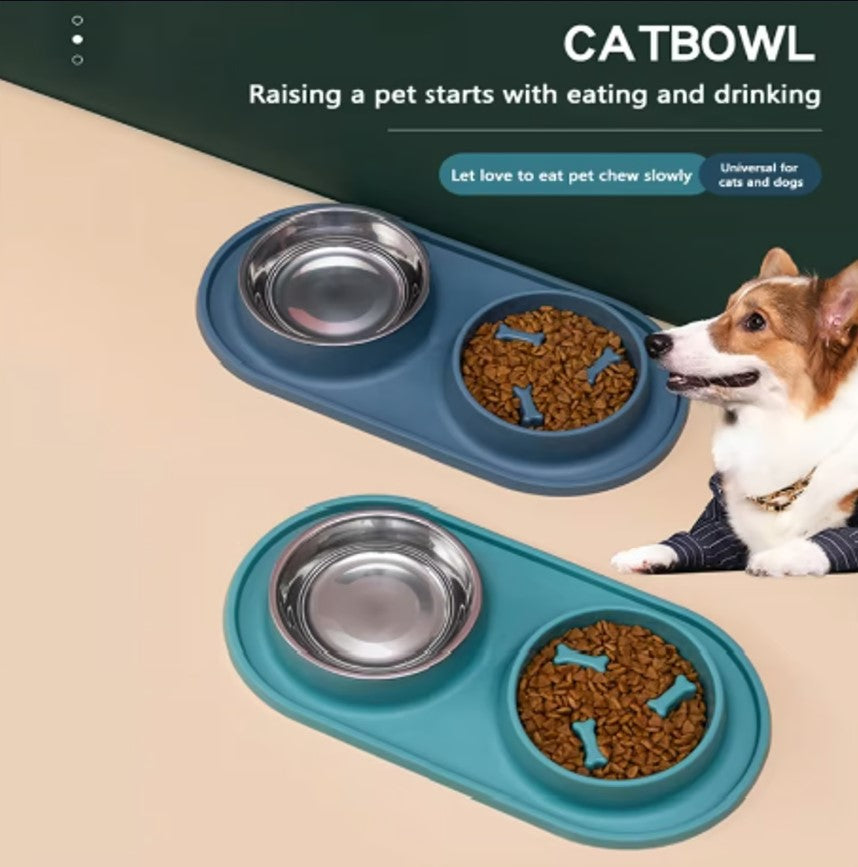 Comedero Doble Antireflujo Para Mascotas Desmontable