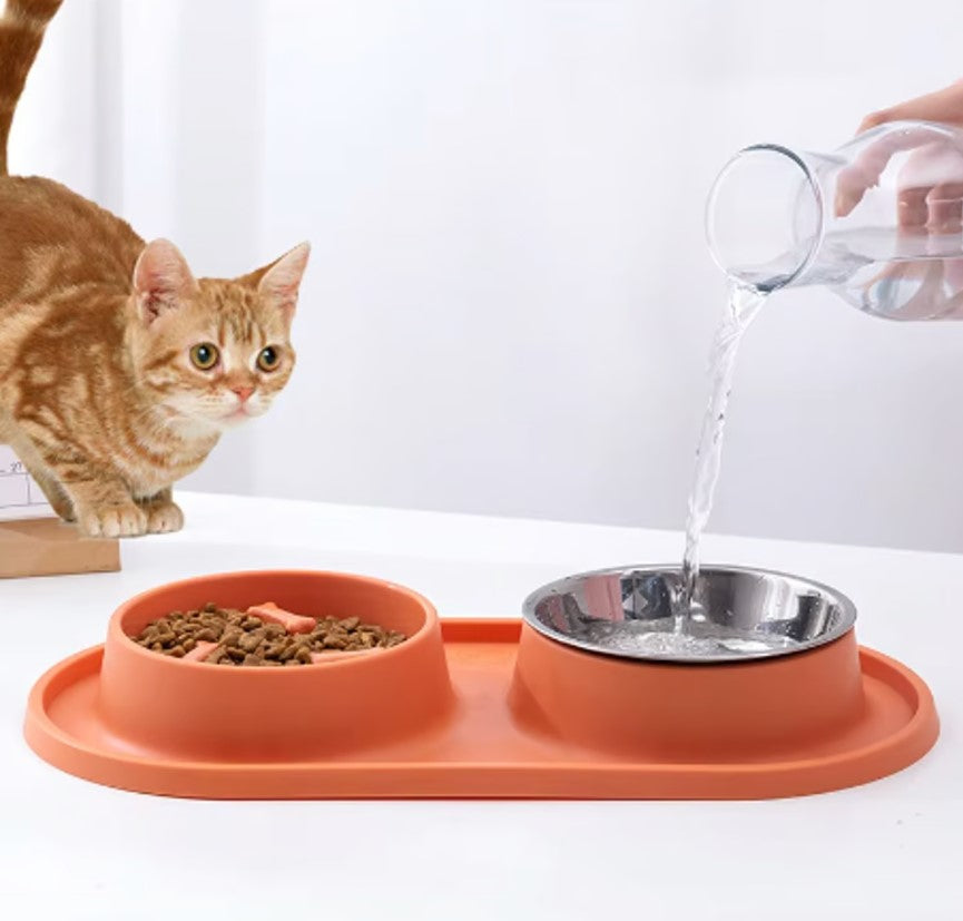 Comedero Doble Antireflujo Para Mascotas Desmontable